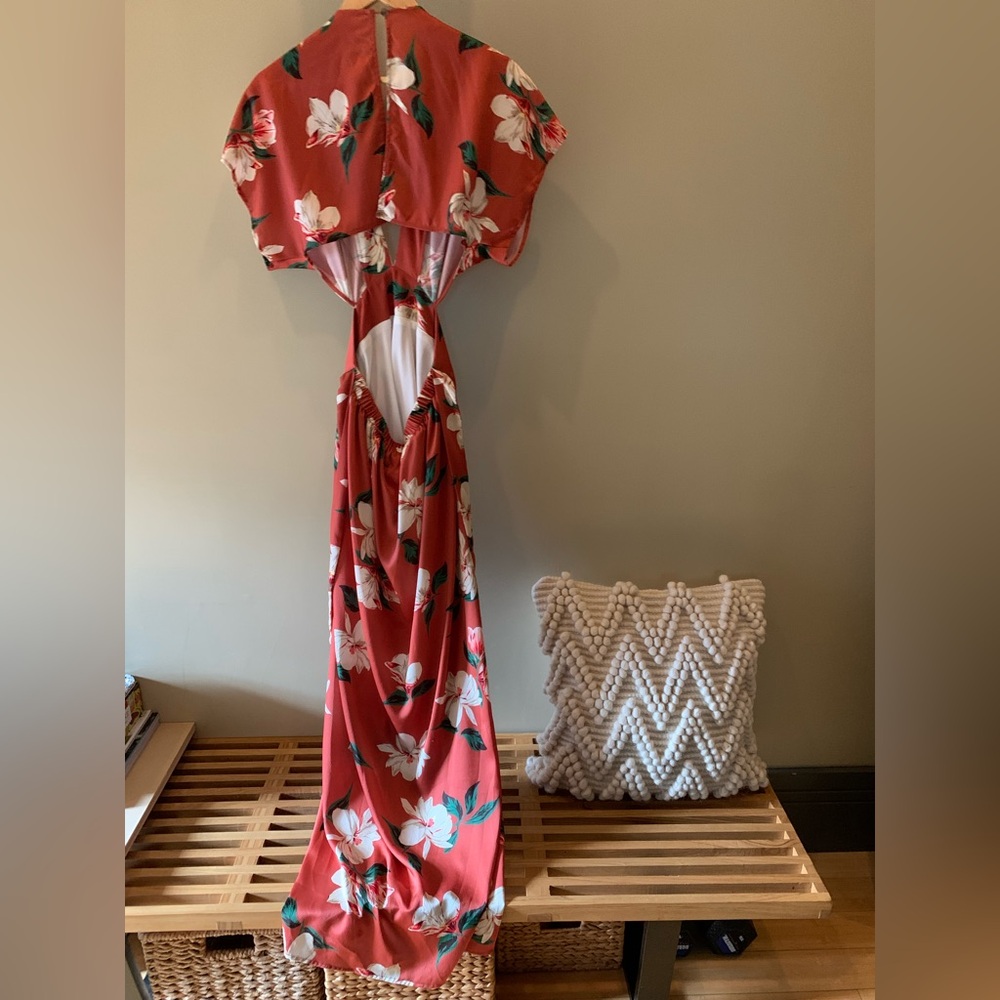 dRA Los Angeles Dark Orange Floral Cutout Maxi Dress - Picture 3 of 13
